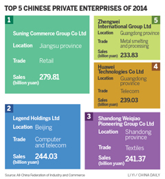 Suning tops list of 500 enterprises in private sector