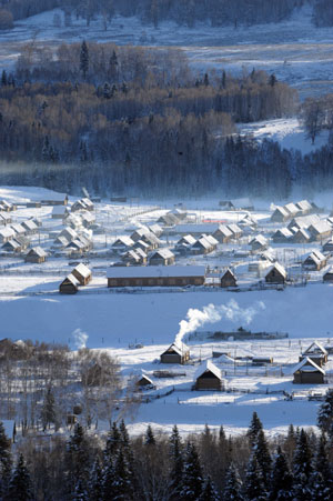 Snow covers forests in Xinjiang