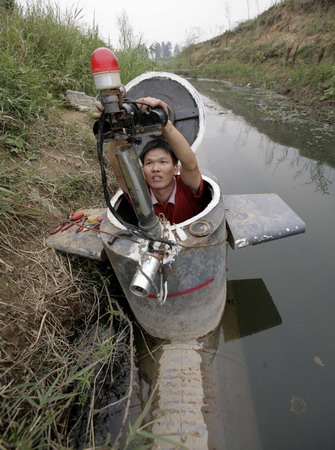 Peasant inventor working on new 'miracle machine'