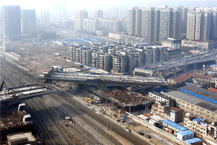 Wuhan overpass swings into place