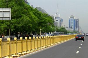 'Golden' guardrails decorate Tiananmen Square