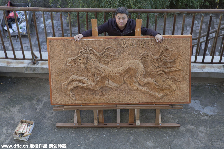 Man makes 3D running horse with toothpicks