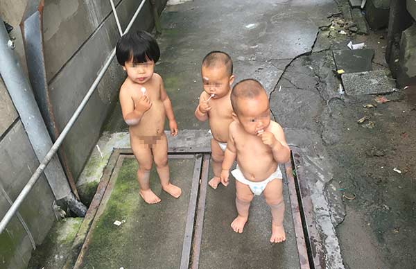 Three toddlers head out on early morning adventure