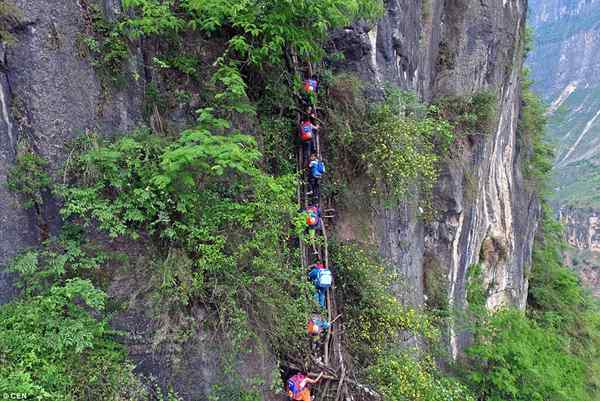 Steel ladder installed in 'cliff village'