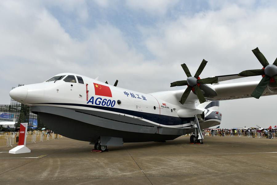 Amphibious aircraft AG600 displayed in South China's Zhuhai