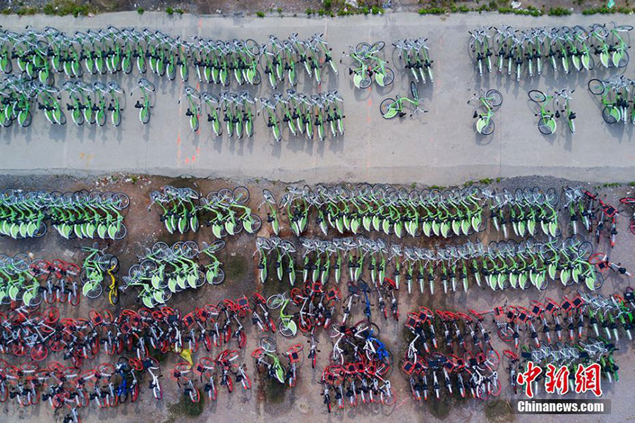 Aerial photos depict China's booming bike-sharing trend