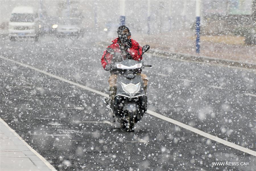 E China's Yantai witnesses first snowfall this winter