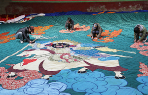 A glimpse of Thangka paintings on display in Lhasa