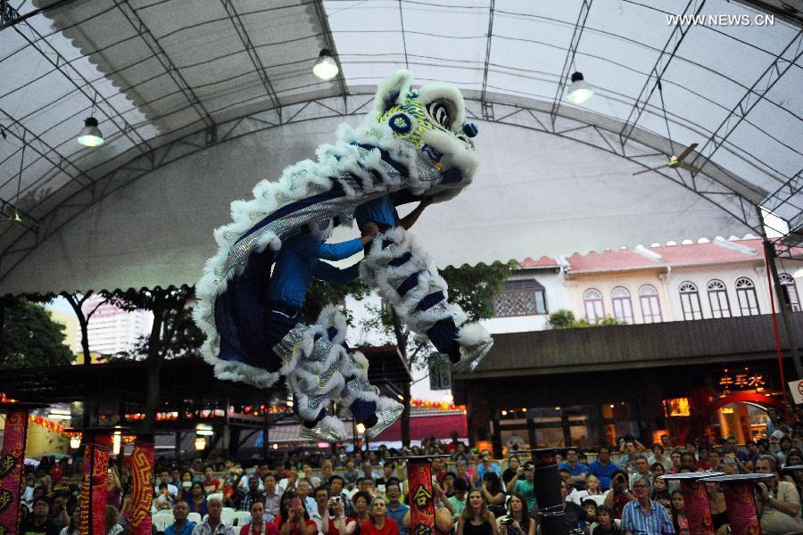 Lion dance competition held in Singapore's Chinatown