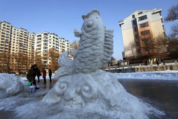 NE China snow crocodile catches tourists eyes