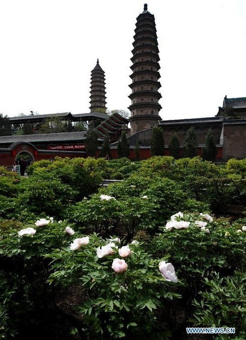 Twin pagodas at Yongzuo Temple in China's Taiyuan