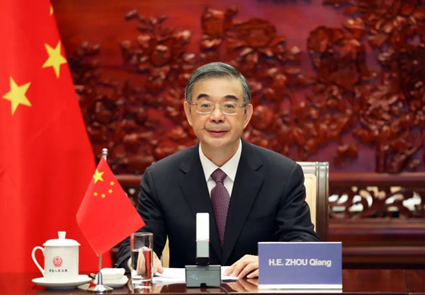 Zhou Qiang holds virtual meeting with Peruvian counterpart