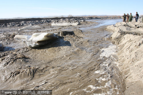 Blowing up ice to help river flow