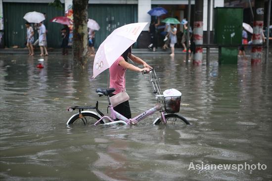 Street flooded in Central China city