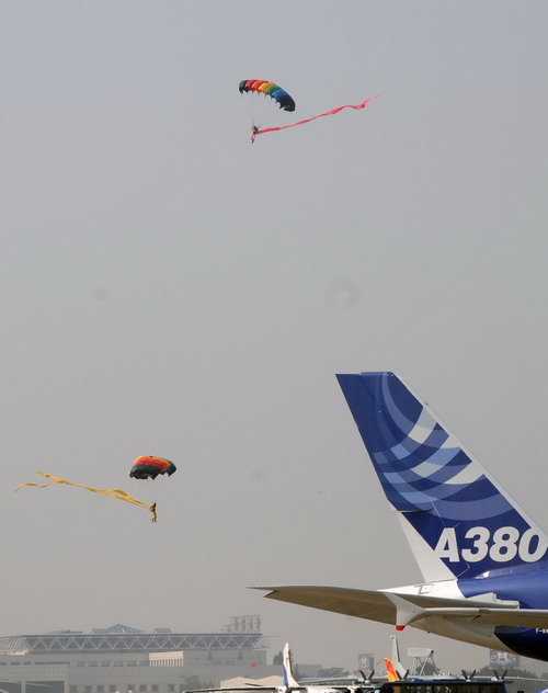 Parachute jumping show at Airshow China 2010