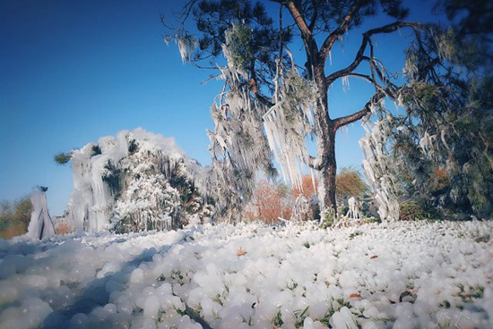 Beautiful snow-covered landscape at Binhe park