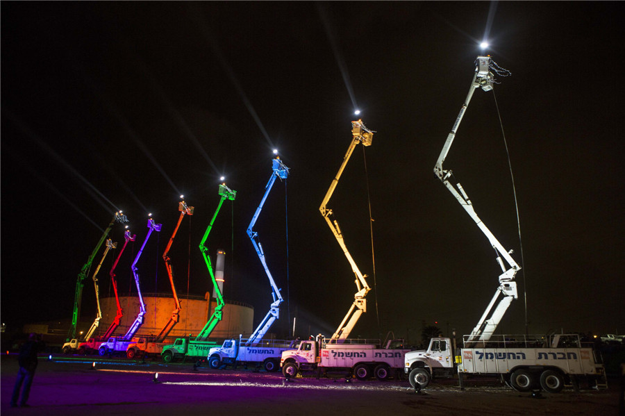 Giant menorah in Tel Aviv on Festival of Lights