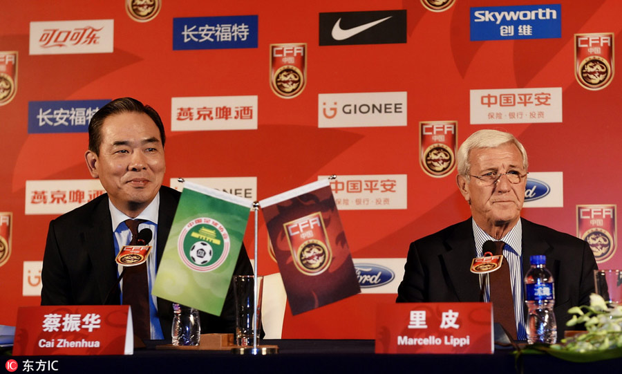 Marcello Lippi attends the CFA Team China press conference in Beijing