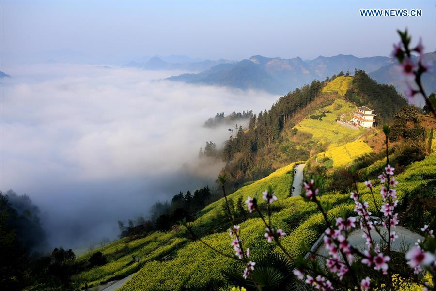 Clouds shroud ancient village Shitan, Anhui