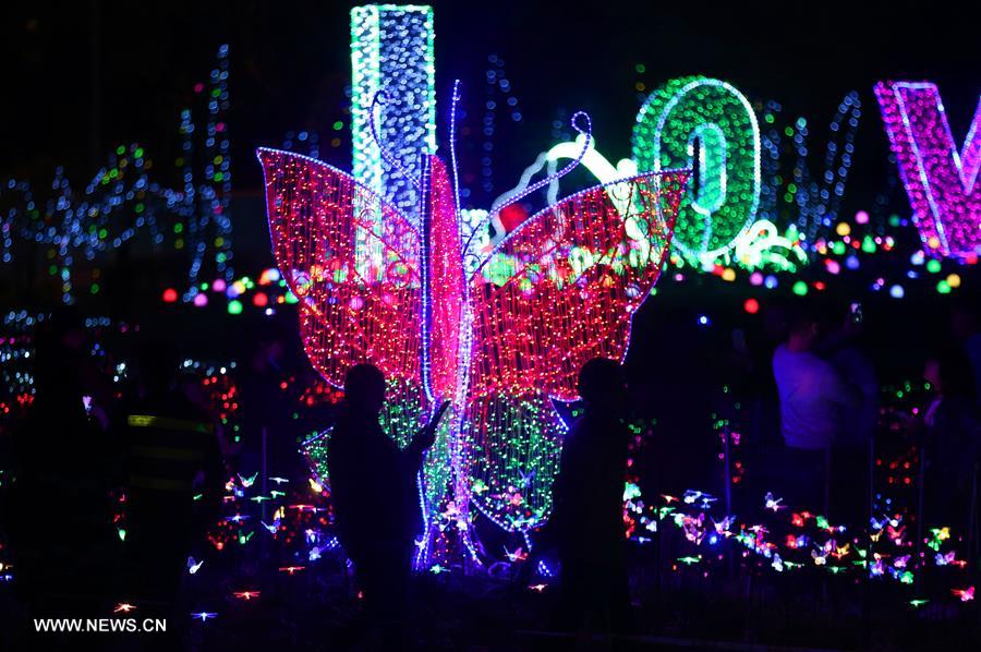 Tourists view colorful lights at light festival in E China's Nantong