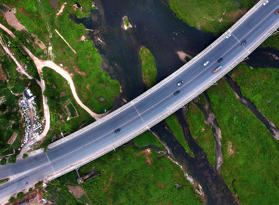 Aerial view of Sanjiangkou wetland park, Zhejiang province