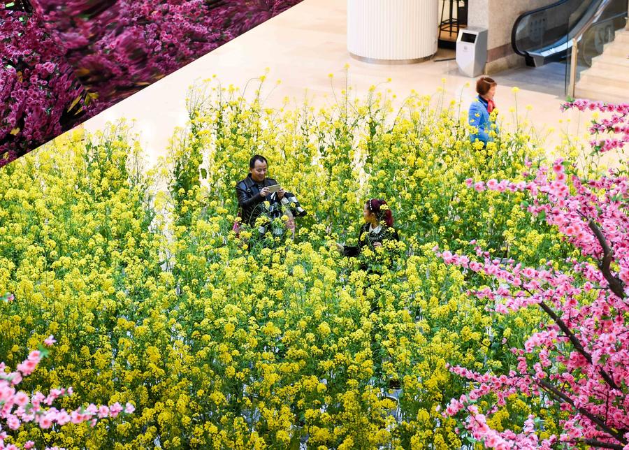 Mall brings spring scenery indoor to attract consumers