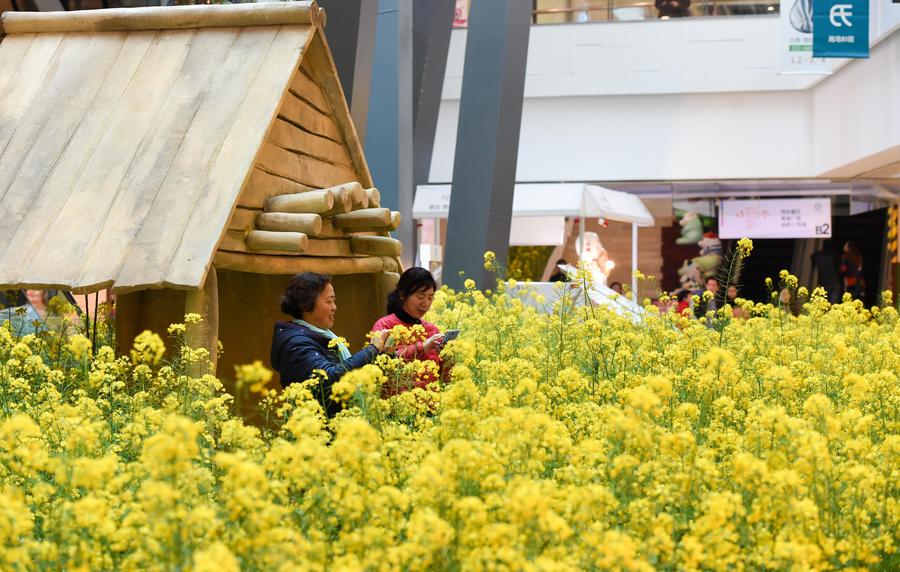 Mall brings spring scenery indoor to attract consumers