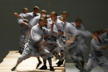 Shaolin monks perform martial arts in Singapore