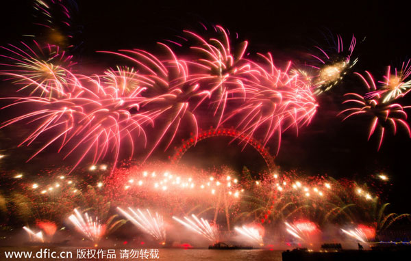 London Eye lit red, gold for Chinese New Year