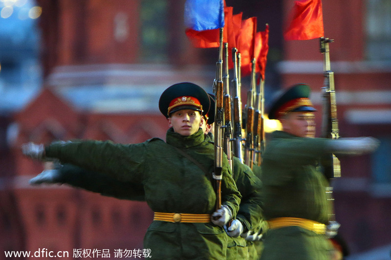 Night rehearsal at Red Square for Russia's Victory Day