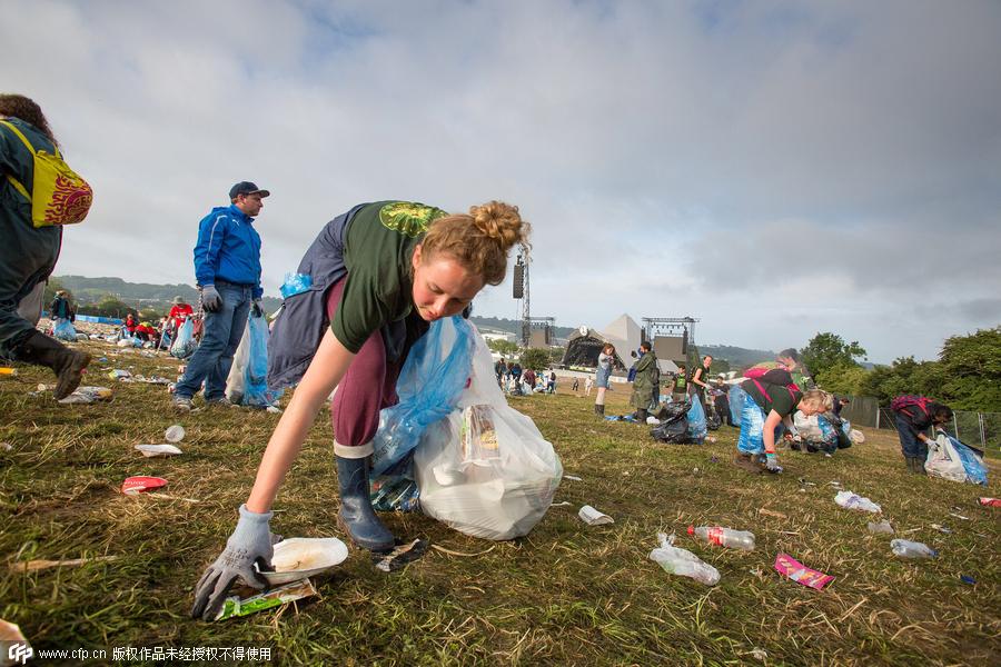 Not so glamorous: Glastonbury ends with sea of rubbish