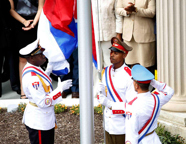 Cuban flag raised at Washington embassy as ties restored