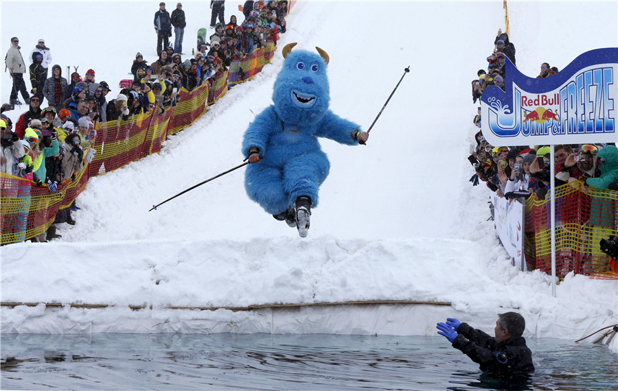 Participants jump and freeze at Red bull competition