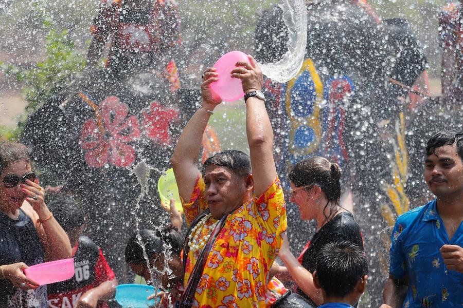 Water fight with elephants in Thailand